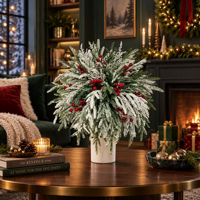 Norfolk Pine and Red Berry Stems