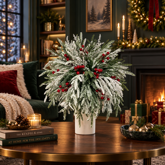 Norfolk Pine and Red Berry Stems