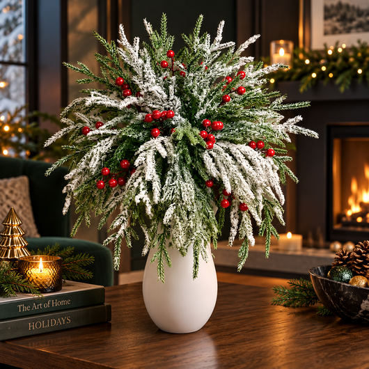 Norfolk Pine and Red Berry Stems