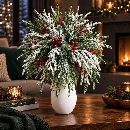 Norfolk Pine and Red Berry Stems