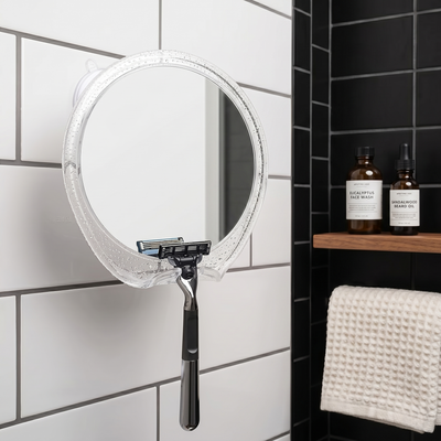 Fogless mirror shower tile mount