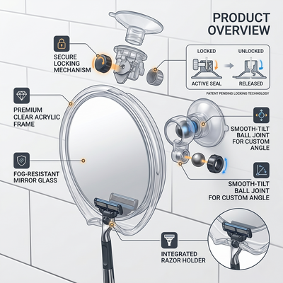 Fog resistant shower mirror close up