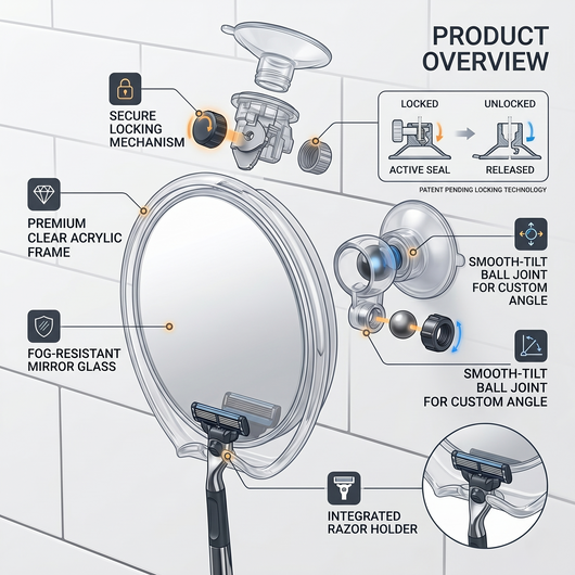 Fog resistant shower mirror close up