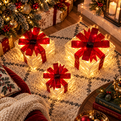Lighted Christmas Gift Box Set