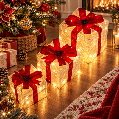 Lighted Christmas Gift Box Set