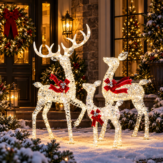 Lighted Rattan Reindeer Family Set