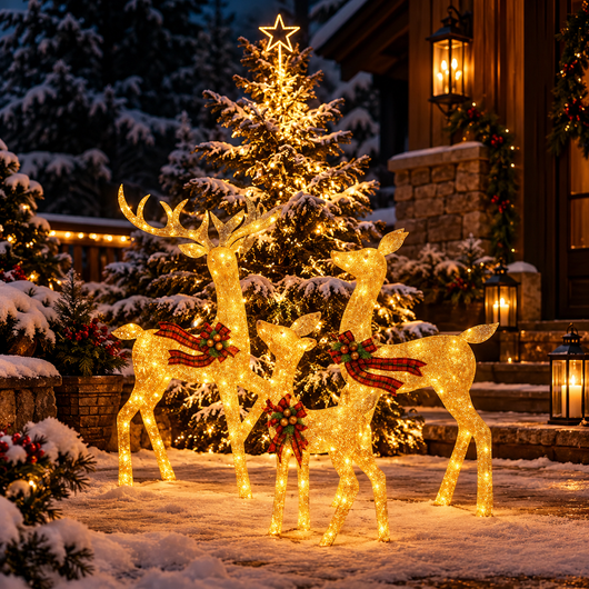 Lighted Rattan Reindeer Family Set