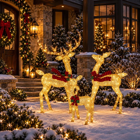 Lighted Rattan Reindeer Family Set