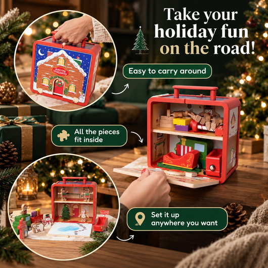 Wooden Christmas Dollhouse Playset