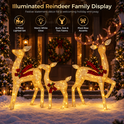 Lighted Rattan Reindeer Family Set