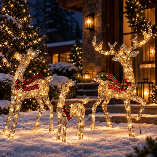 Lighted Rattan Reindeer Family Set