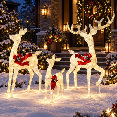 Lighted Rattan Reindeer Family Set