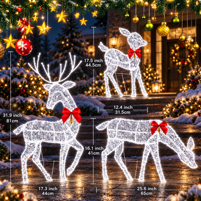Lighted Rattan Reindeer Family Set