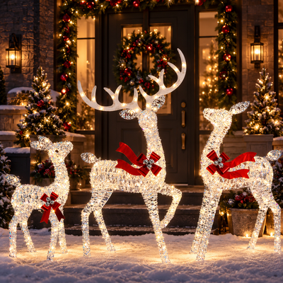 Lighted Rattan Reindeer Family Set