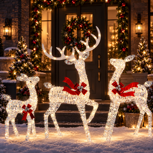 Lighted Rattan Reindeer Family Set