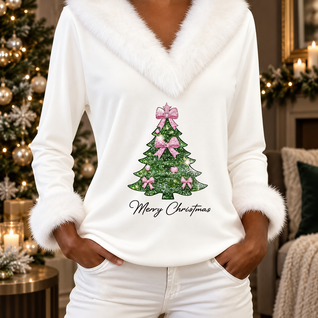 Faux Fur Collar Christmas Top