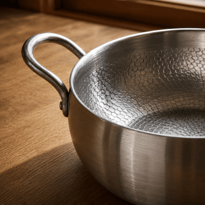 Hand-Hammered Deep Titanium Pot