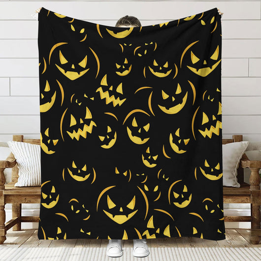 Halloween plush throw blanket spread flat showing printed design