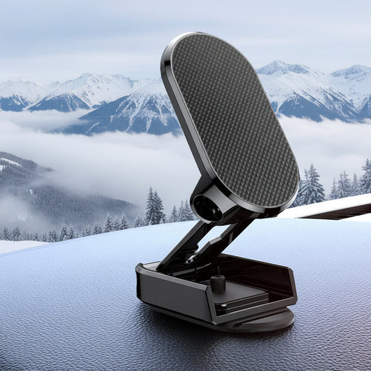 Magnetic foldable car phone mount on car dashboard