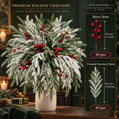 Norfolk Pine and Red Berry Stems