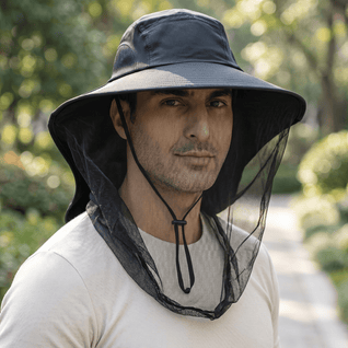 Wide Brim Sun Hat with Mosquito Net