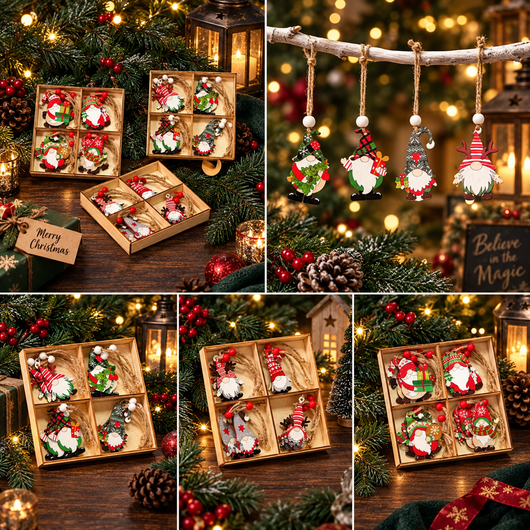 Wooden Christmas Ornament Set