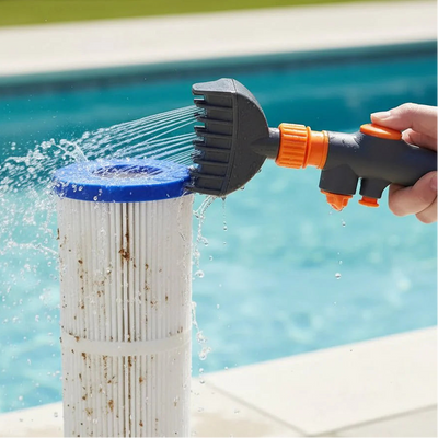 Handheld pool filter cartridge cleaner wand