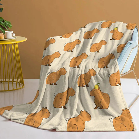 Capybara print flannel blanket spread out full view