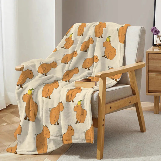 Capybara print flannel blanket folded showing size