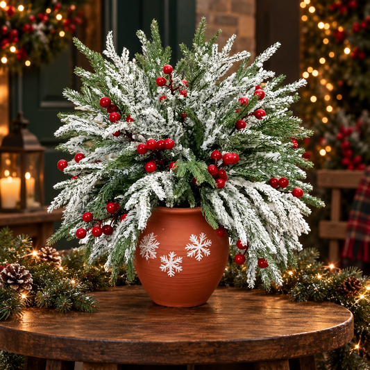 Norfolk Pine and Red Berry Stems