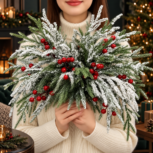 Norfolk Pine and Red Berry Stems