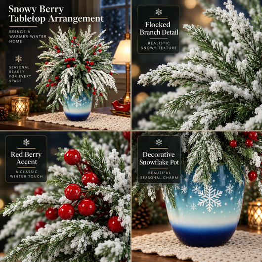 Norfolk Pine and Red Berry Stems