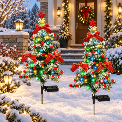 Solar Christmas Tree Stake Lights, 2-Pack