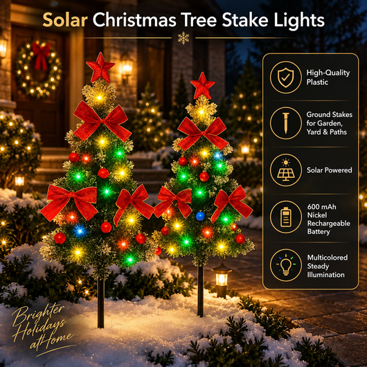 Solar Christmas Tree Stake Lights, 2-Pack