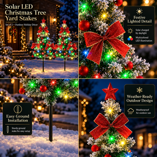 Solar Christmas Tree Stake Lights, 2-Pack