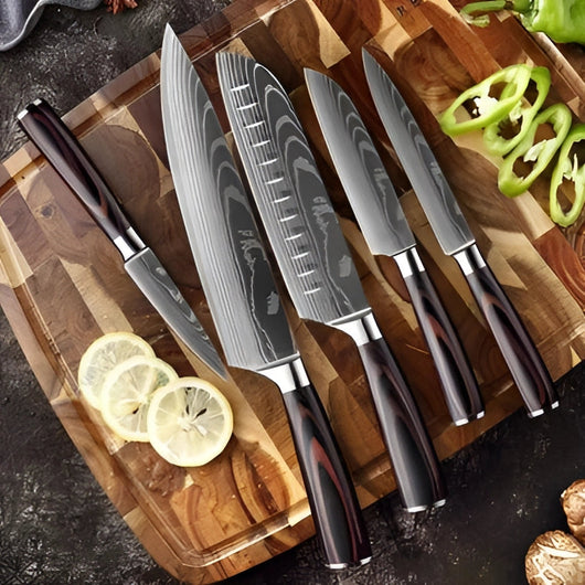 Damascus Steel Chef Knife Set - Wood Handles