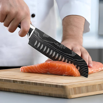 Damascus Steel Chef Knife Set - Display