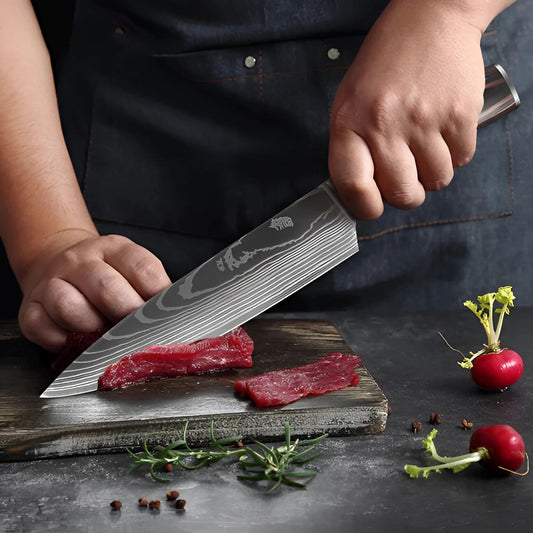 Damascus Steel Chef Knife Set - In Use