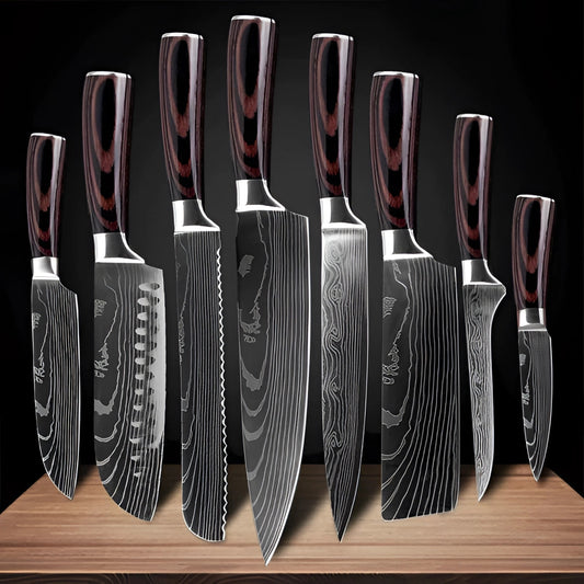 Damascus Steel Chef Knife Set - Full 8-Piece Collection