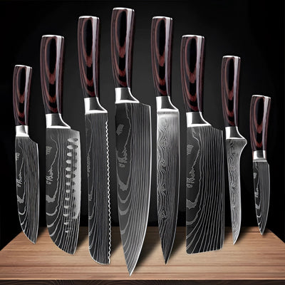 Damascus Steel Chef Knife Set - Full 8-Piece Collection