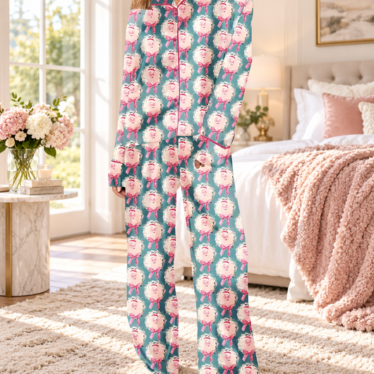 Satin Bow Print Pajama Set