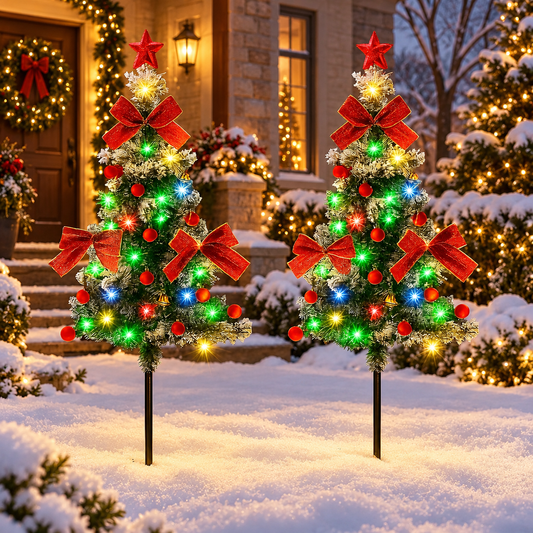 Solar Christmas Tree Stake Lights, 2-Pack