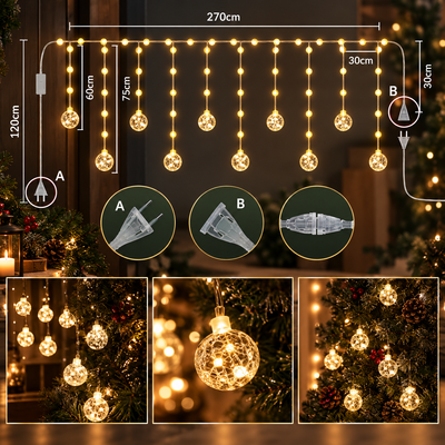 Christmas Ball Curtain Lights