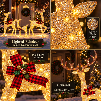 Lighted Rattan Reindeer Family Set