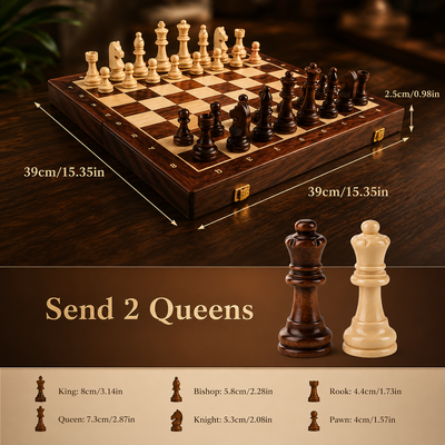 Wooden Chess Set with Folding Magnetic Board