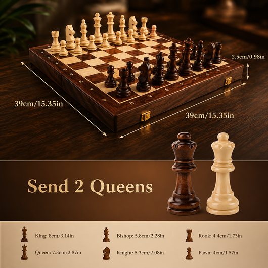 Wooden Chess Set with Folding Magnetic Board