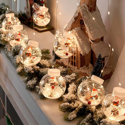 Christmas tree, reindeer, snowman and Santa light balls
