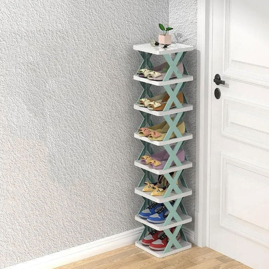 Blue 8 layer tall shoe organizer tower