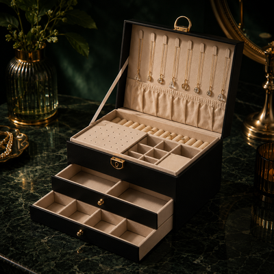 Multilayer Leather Jewelry Box with Lock