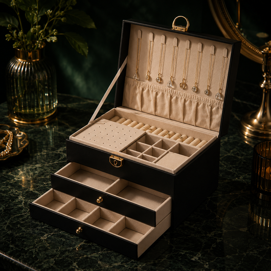 Multilayer Leather Jewelry Box with Lock